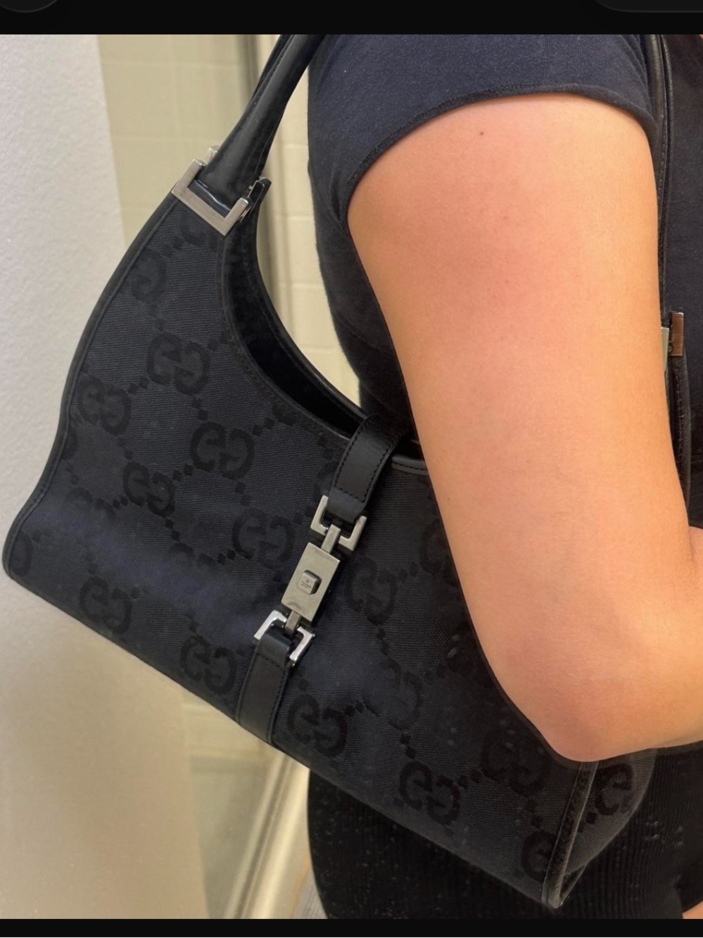 Vintage Gucci Jackie Black Monogram Shoulder Bag